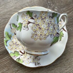 Royal Albert Footed Demitasse Flower of the Month #5 “Hawthorn” Tea Cup & saucer
